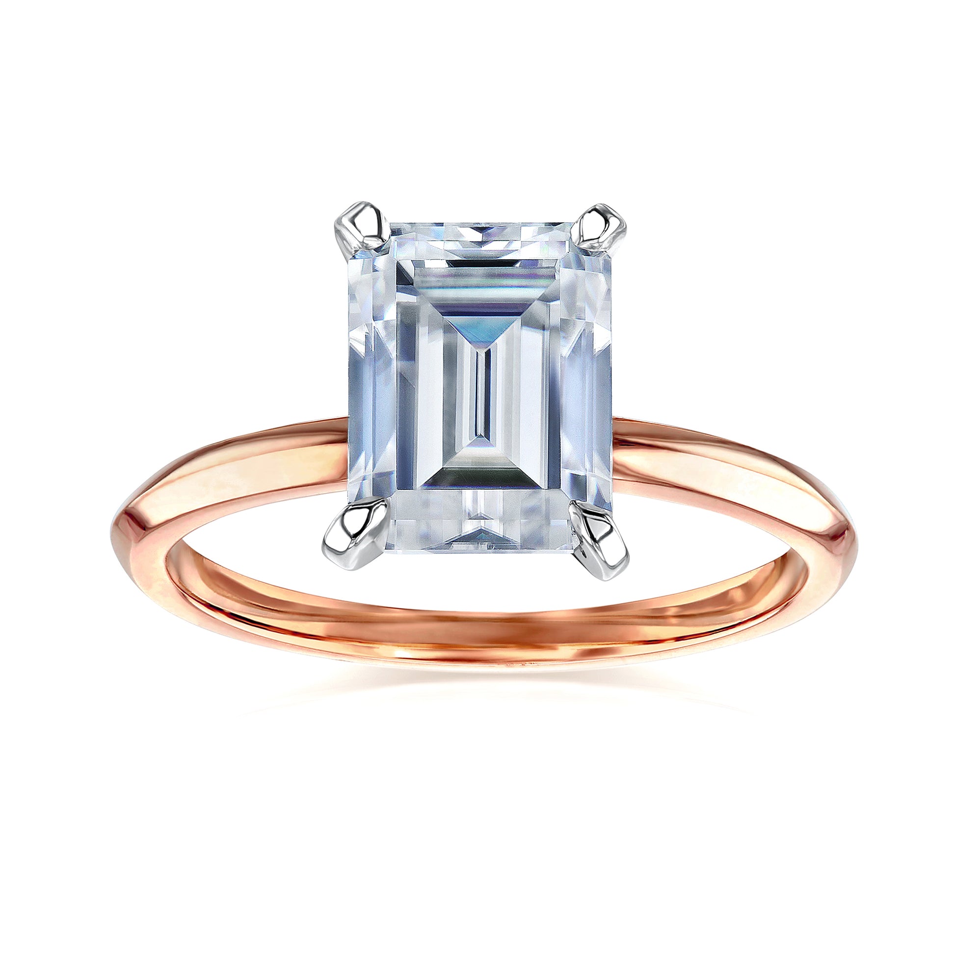 Solitaire Emerald Saber Ring - 2.5 Carat Stone in Rose Gold