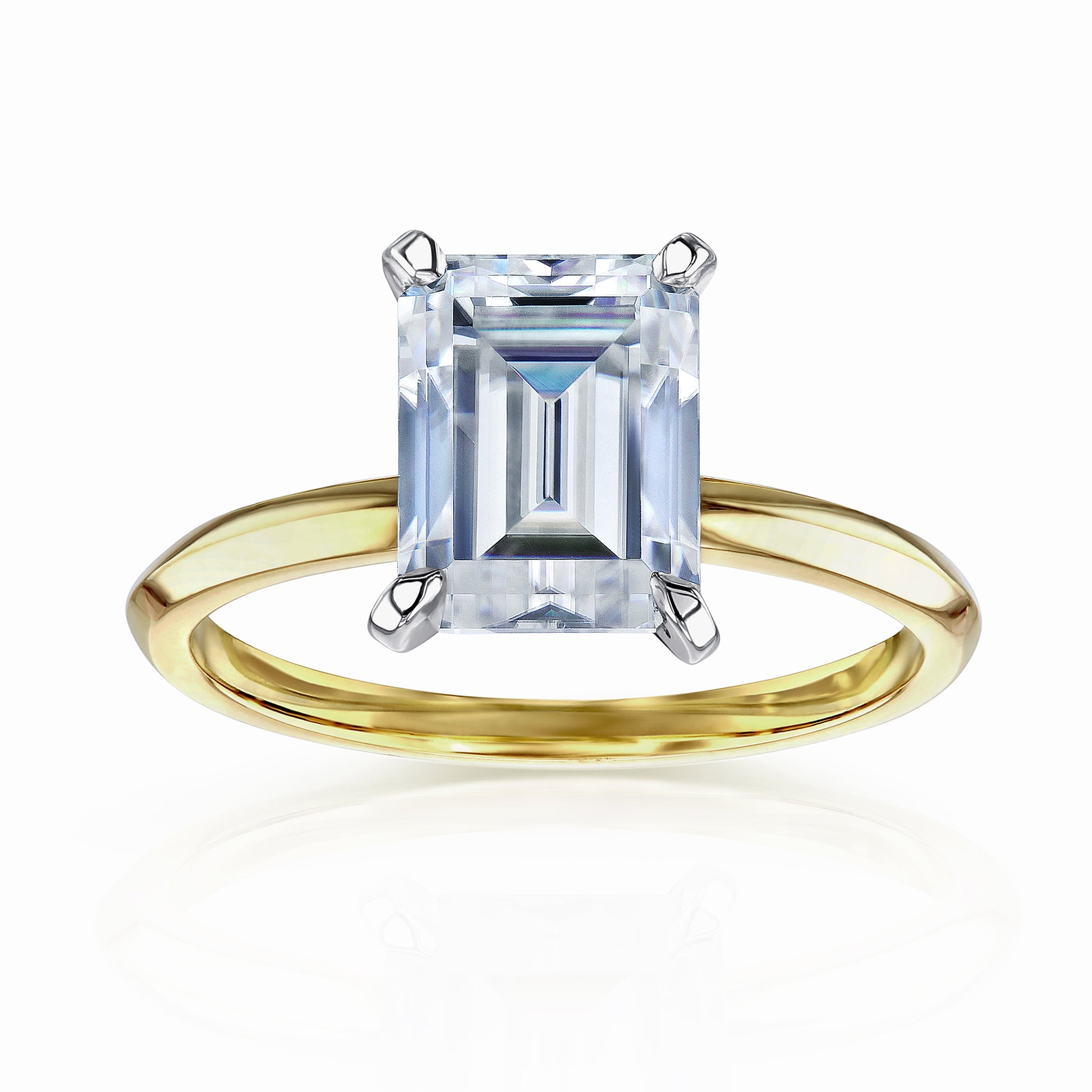 Solitaire Emerald Saber Ring - 2.5 Carat Stone in Yellow Gold