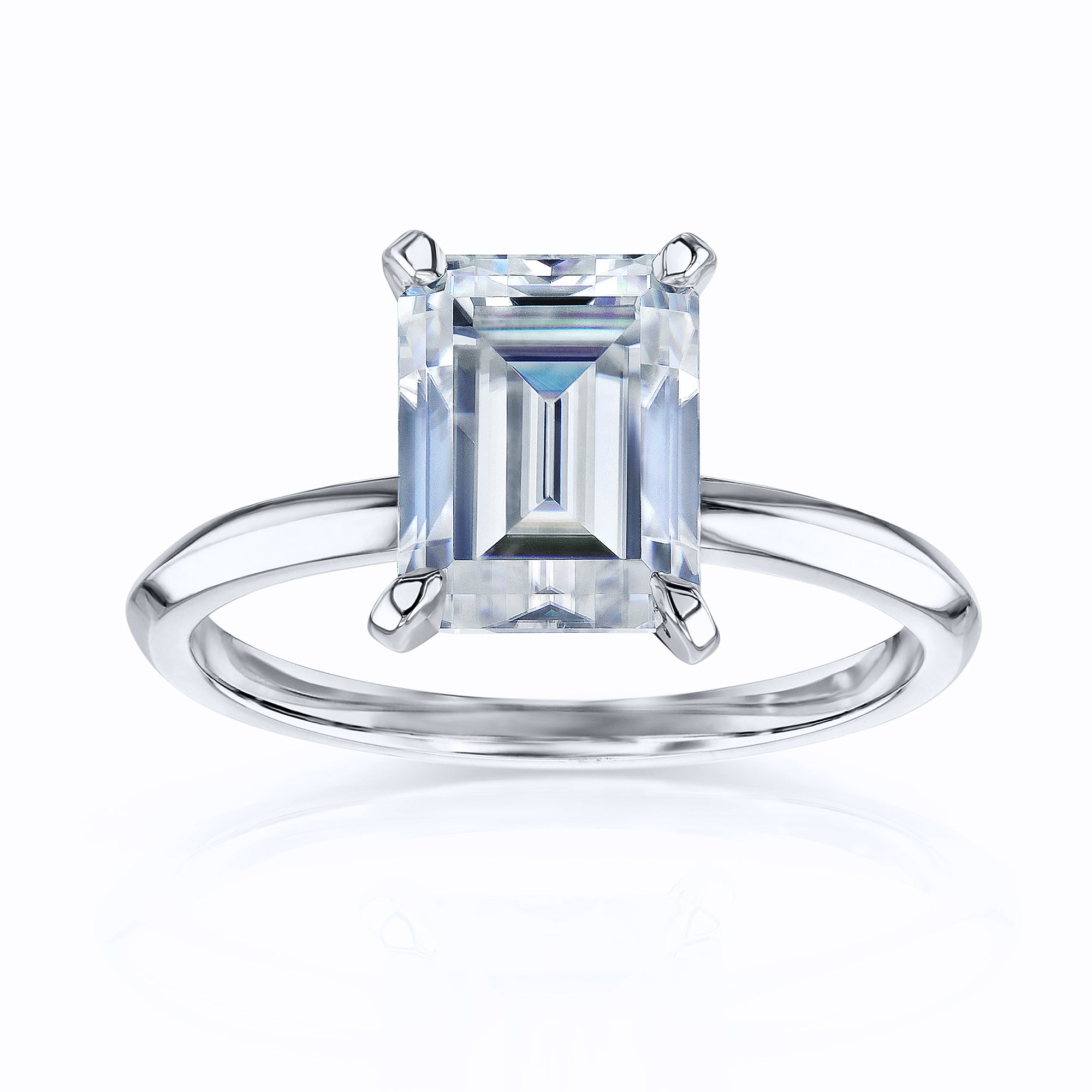 Solitaire Emerald Saber Ring - 2.5 Carat Stone in White Gold