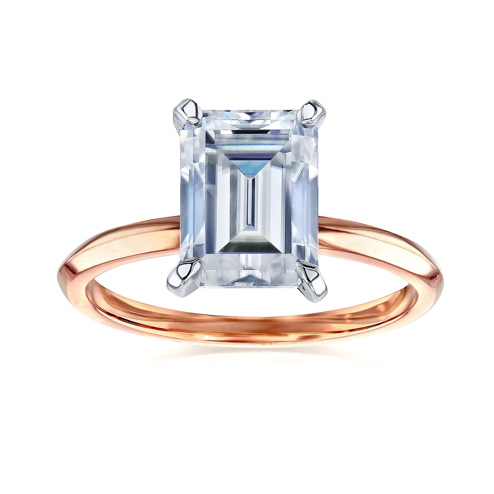 Solitaire Emerald Saber Ring - 3 Carat Stone in Rose Gold
