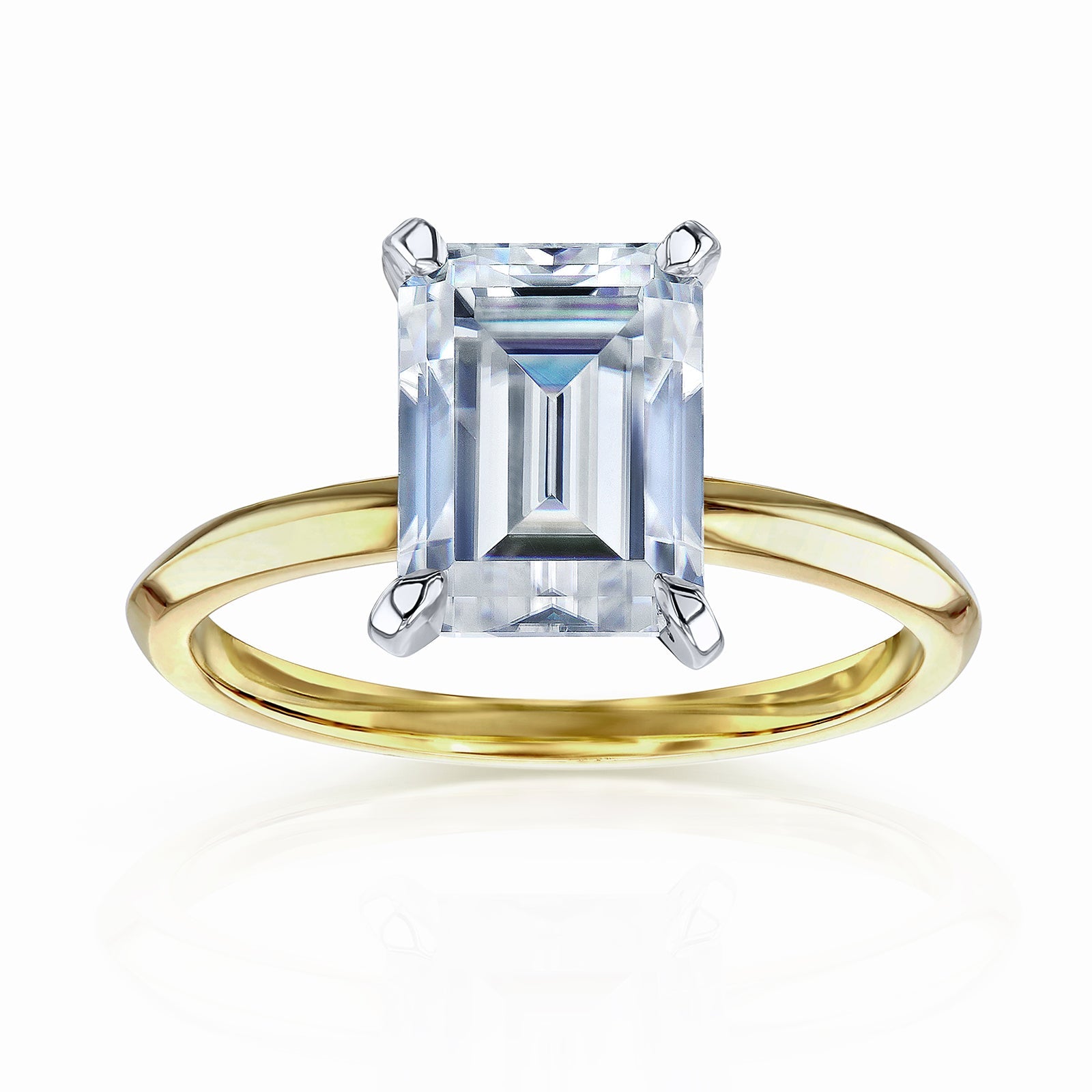 Solitaire Emerald Saber Ring - 3 Carat Stone in Yellow Gold