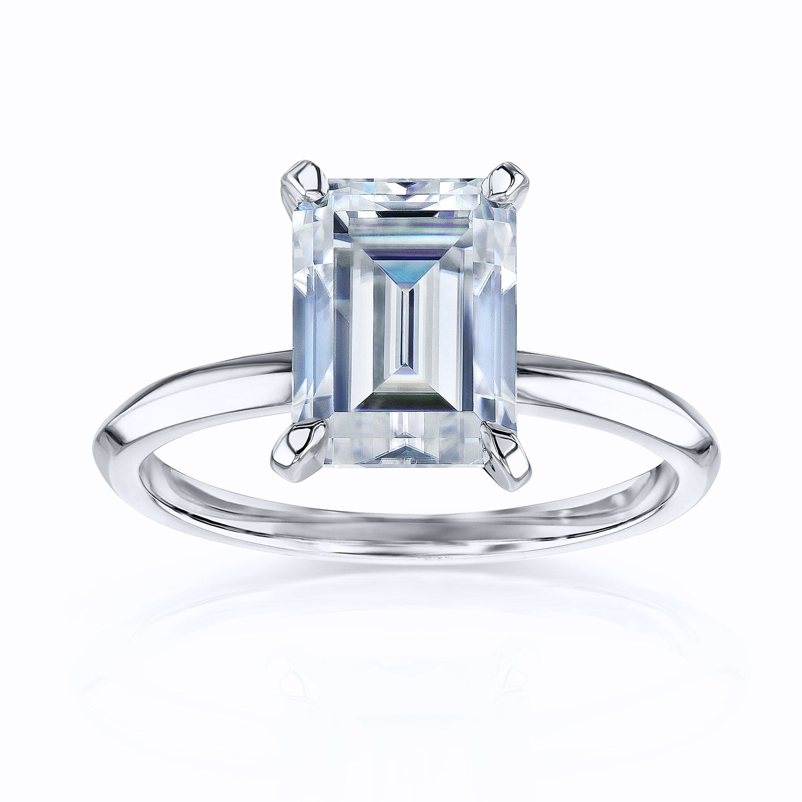 Solitaire Emerald Saber Ring - 3 Carat Stone in White Gold