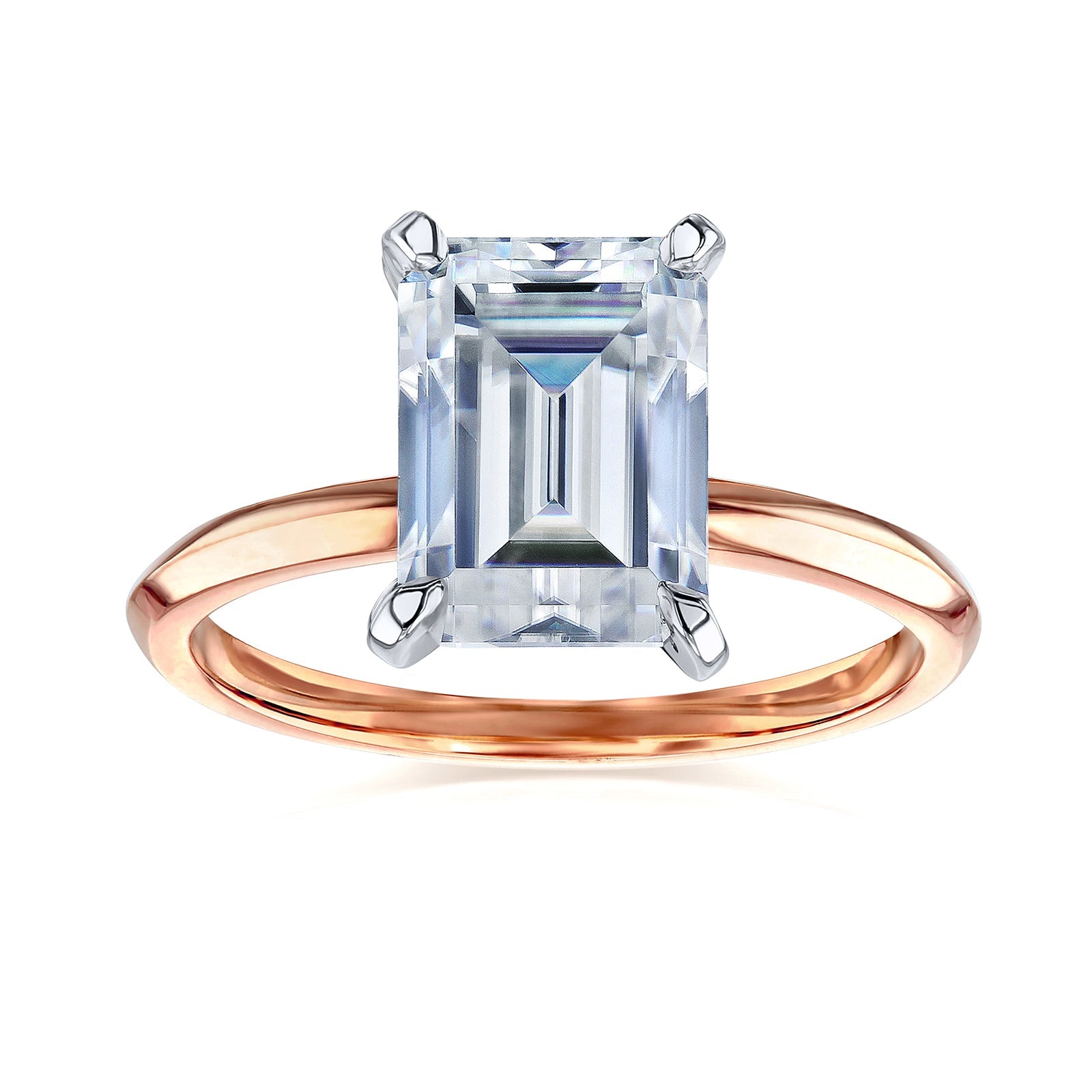 Solitaire Emerald Saber Ring - 4 Carat Stone in Rose Gold