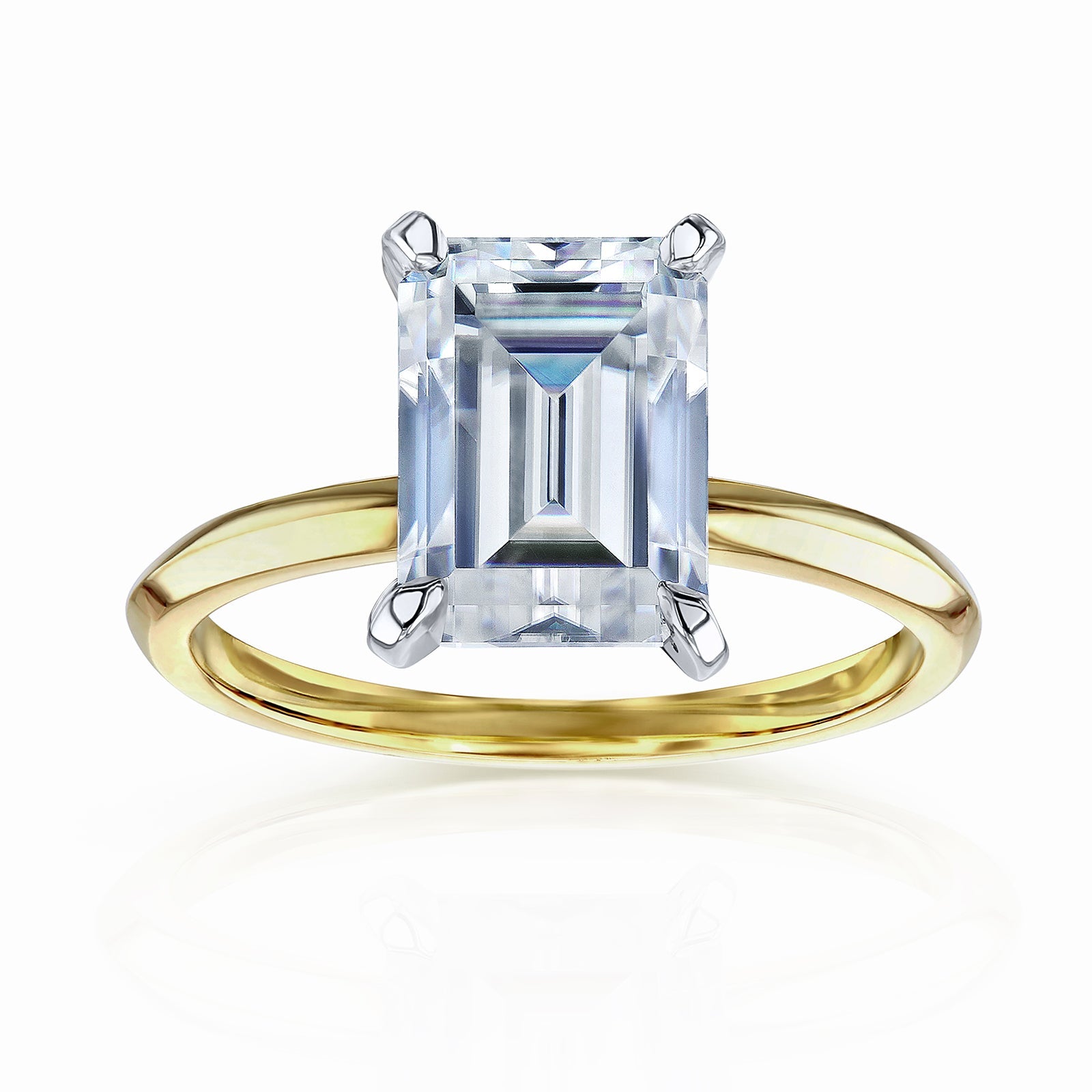 Solitaire Emerald Saber Ring - 4 Carat Stone in Yellow Gold