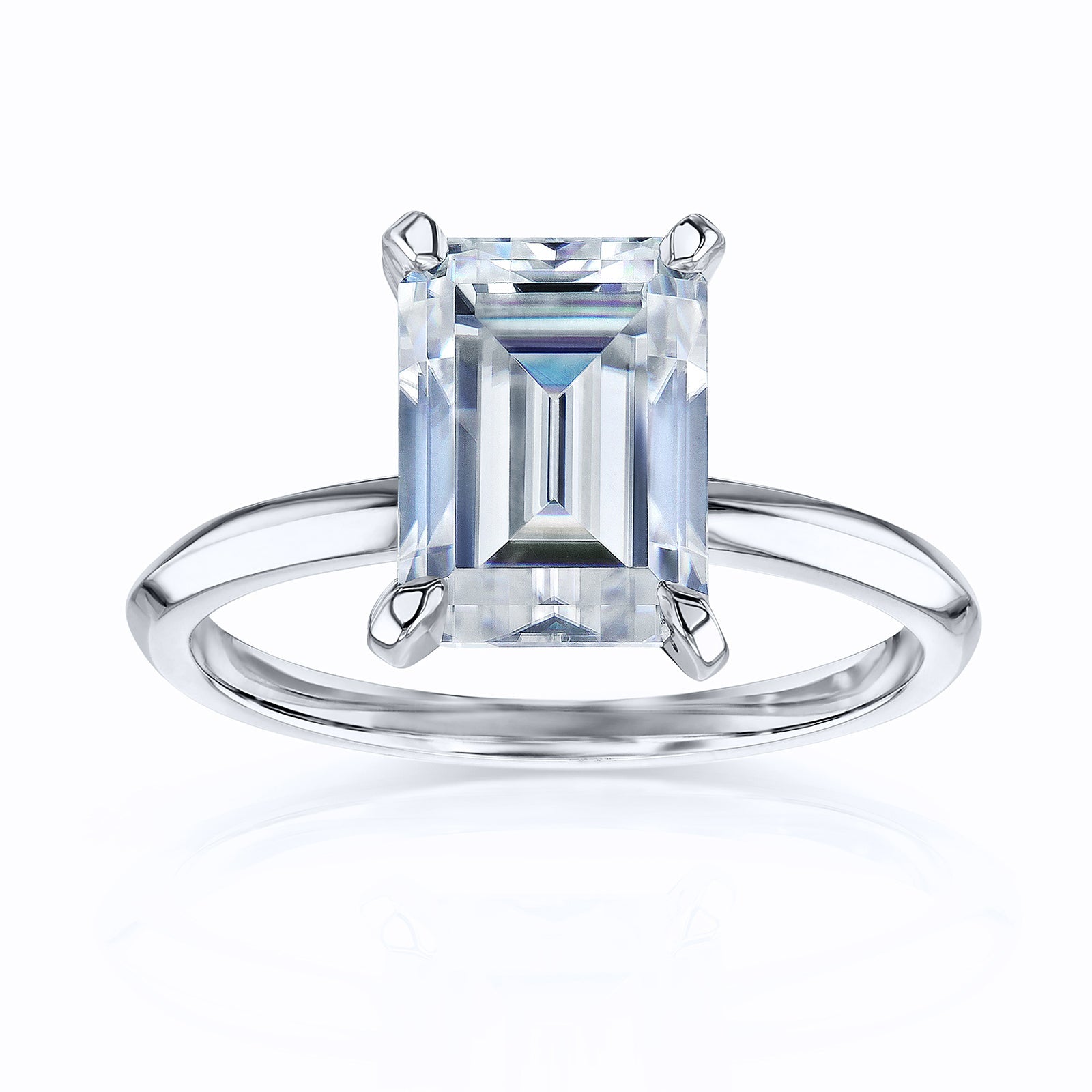 Solitaire Emerald Saber Ring - 4 Carat Stone in White Gold