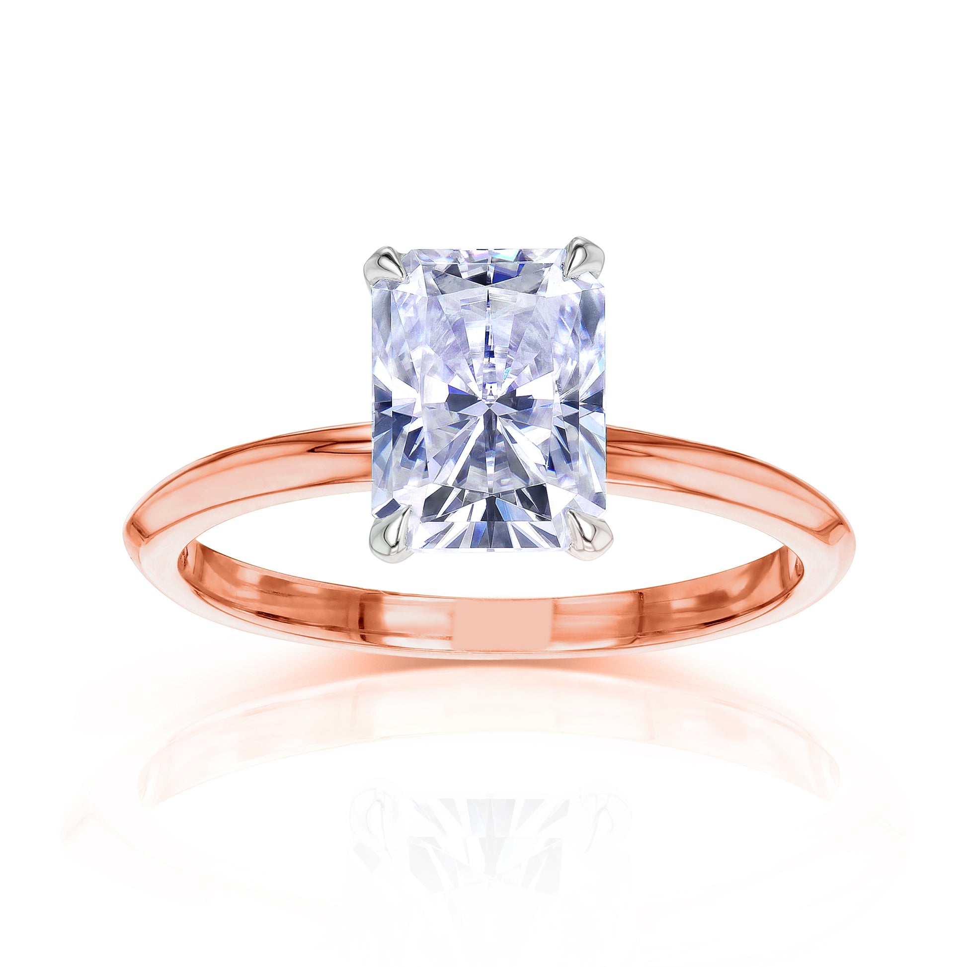 1.75 Carat Moissanite Radiant Knife Edge Saber Ring in Rose Gold
