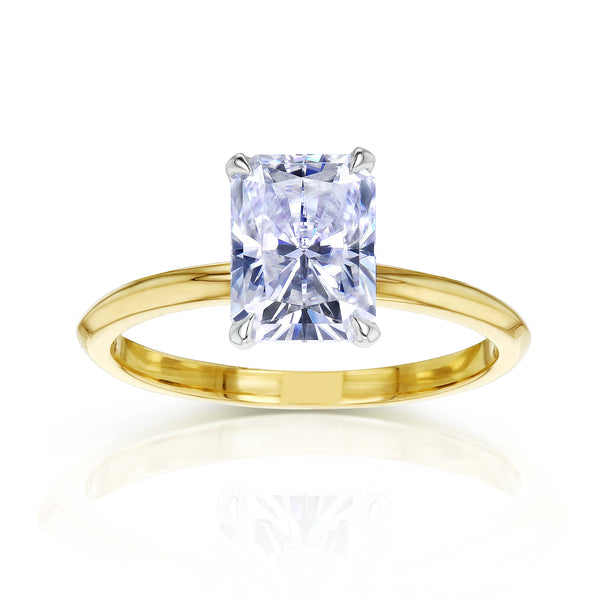 1.75 Carat Moissanite Radiant Knife Edge Saber Ring in Yellow Gold