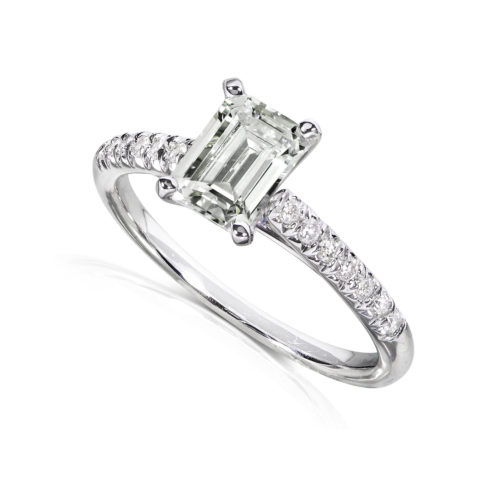 1.2 Carat Moissanite French Pavé Emerald Ring