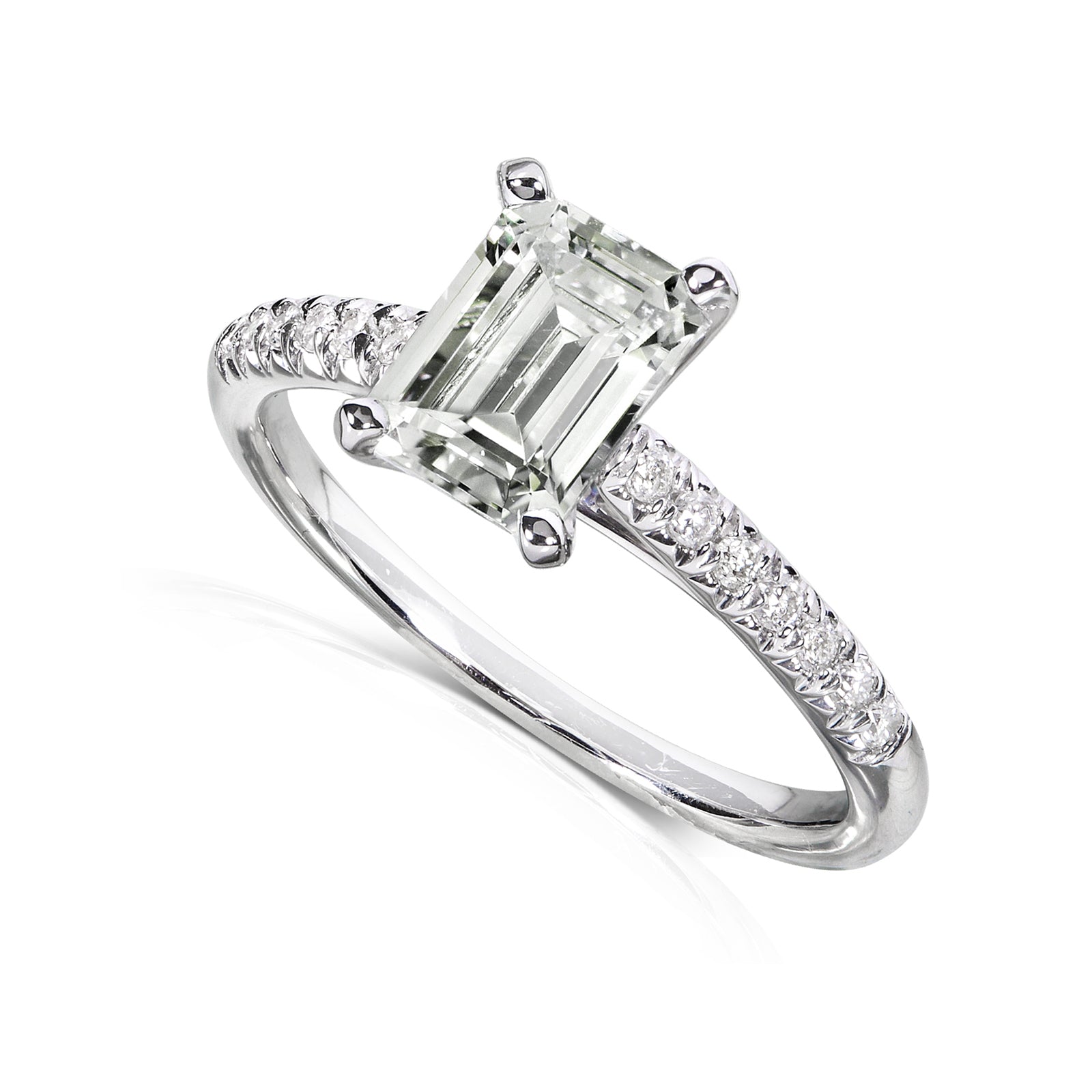 1.9 Carat Moissanite French Pavé Emerald Ring