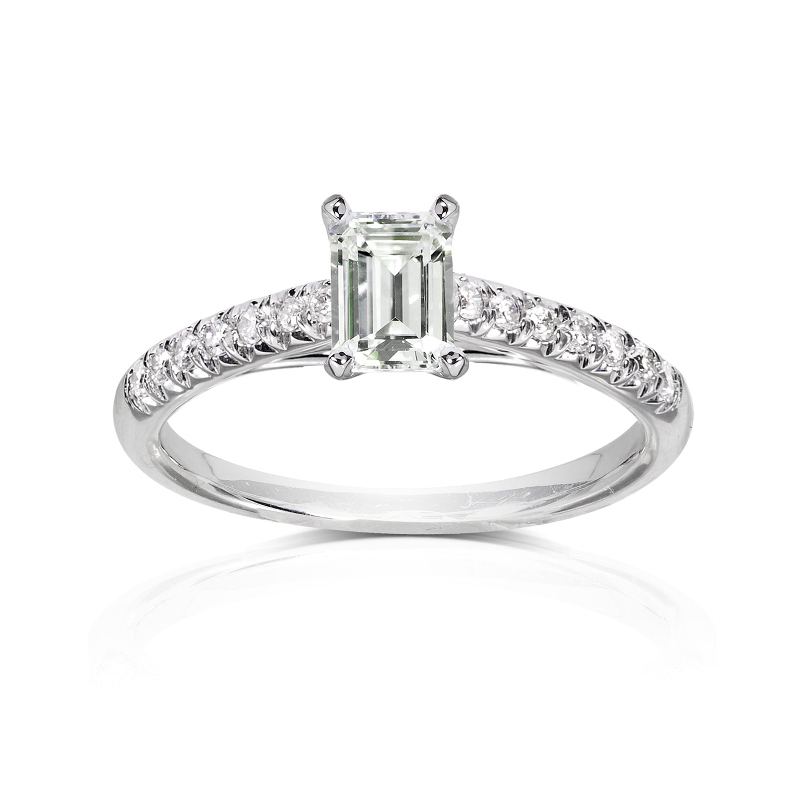 Emerald-cut ring over French Pavé band