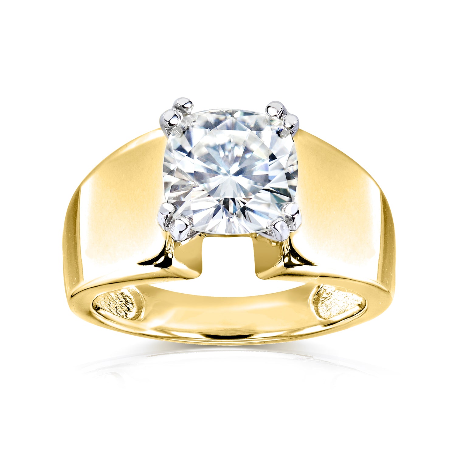 2 Carat Solitaire Cushion Extra Wide Heidi Ring in Yellow Gold