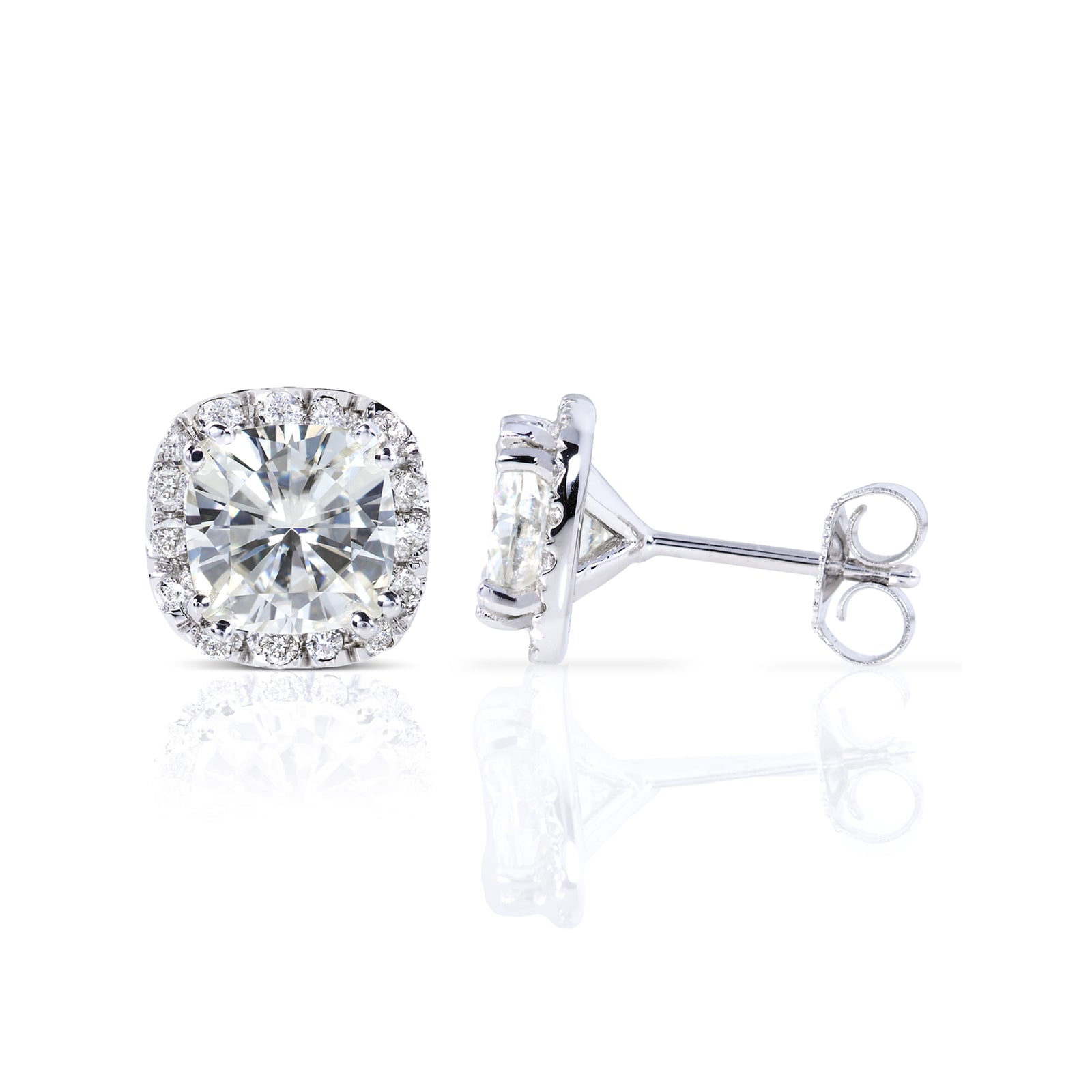 Cushion Halo Stud Earrings in White Gold