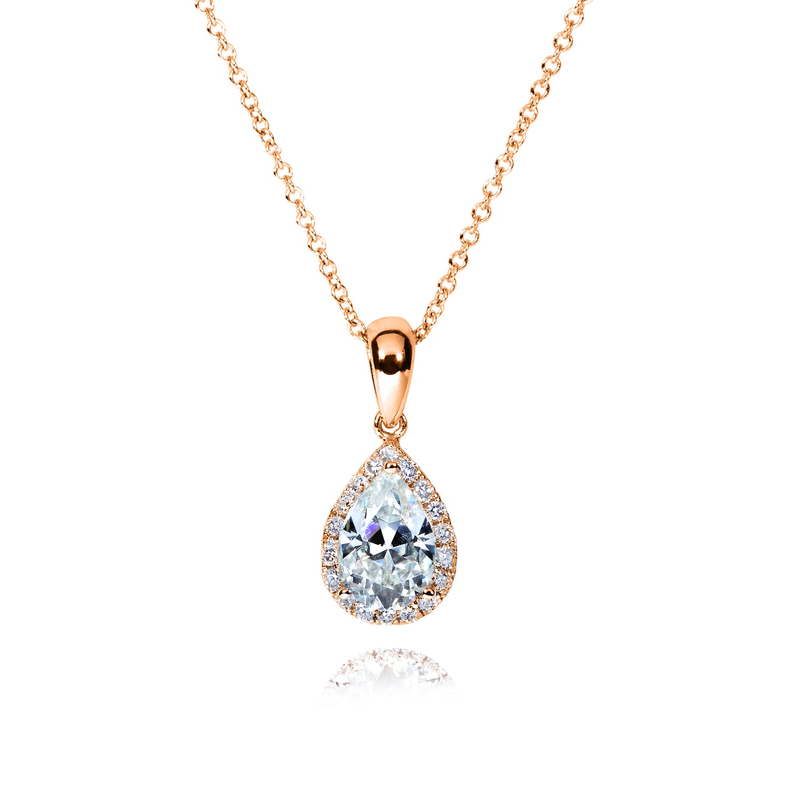 1 Carat Moissanite Solitaire Pear Kaori Necklace in Rose