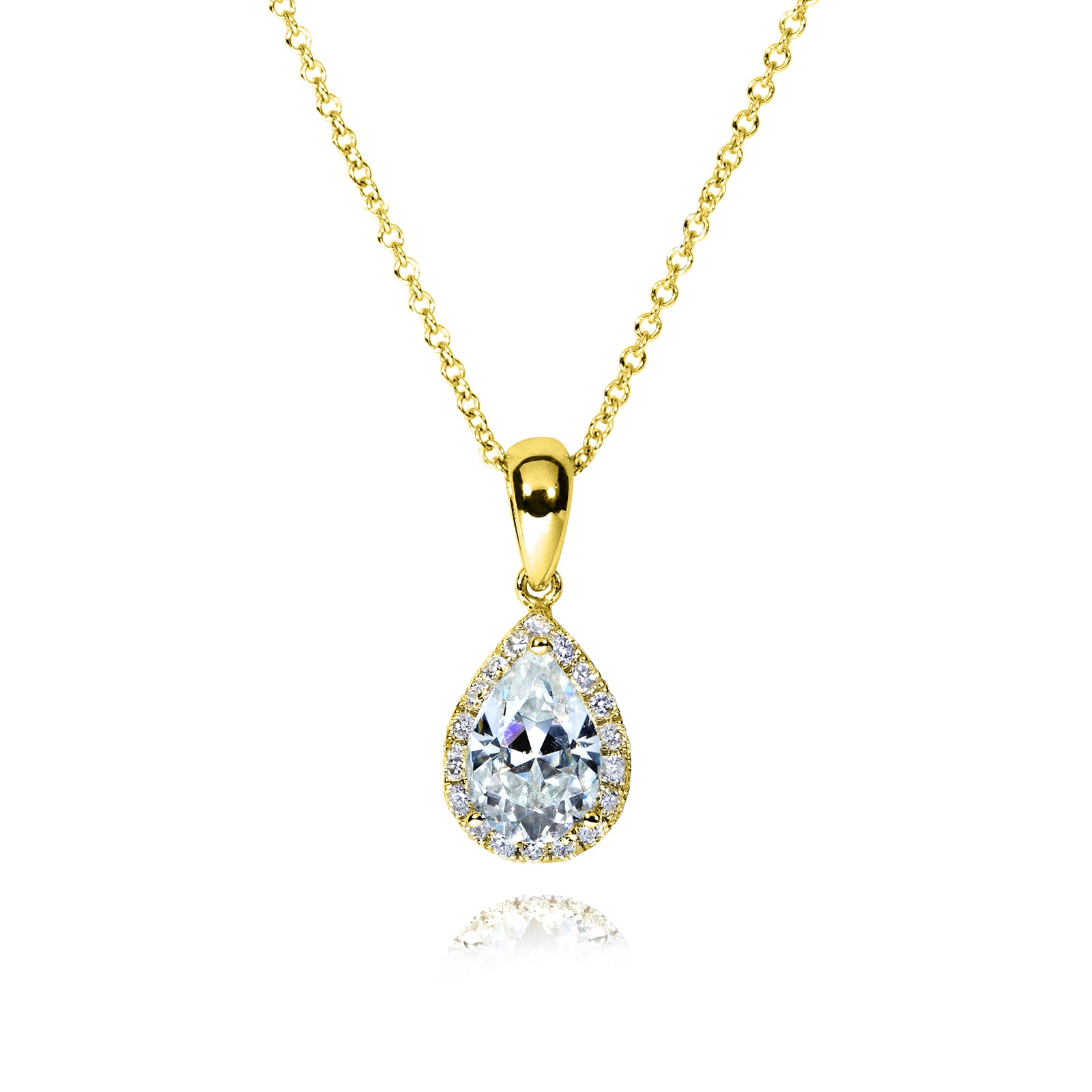 1 Carat Moissanite Solitaire Pear Kaori Necklace in Yellow