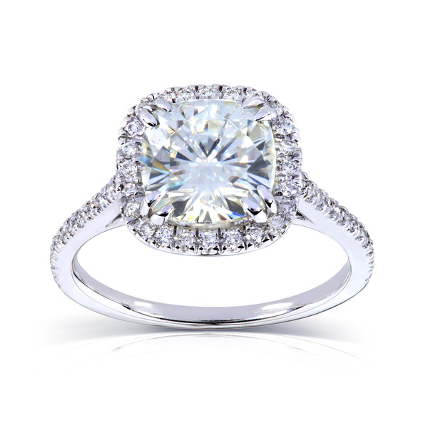 2ct Cushion Moissanite Halo Ring (Natural Diamond Sides)