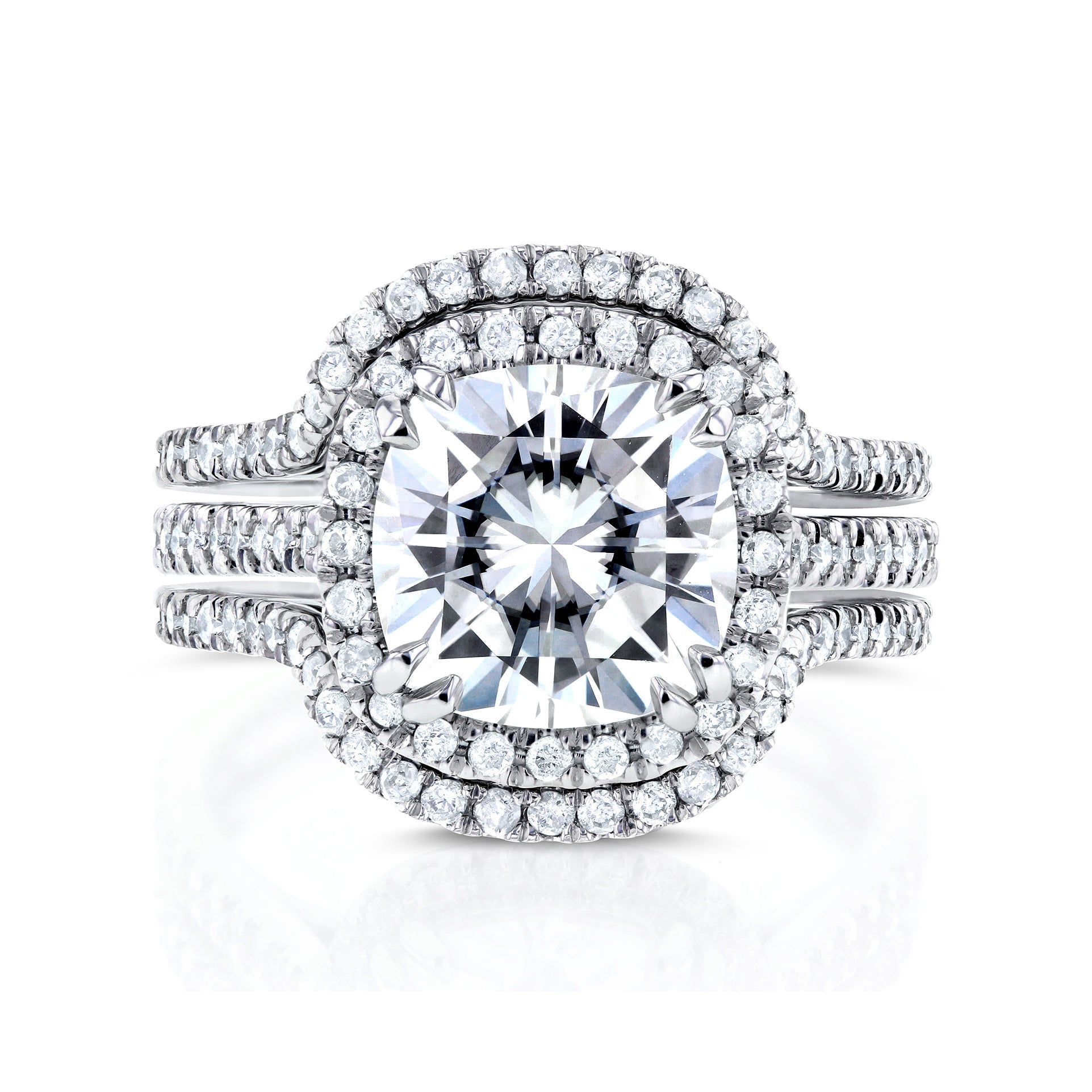 3 Carat Moissanite & Natural Diamond Halo Cushion Original Ring