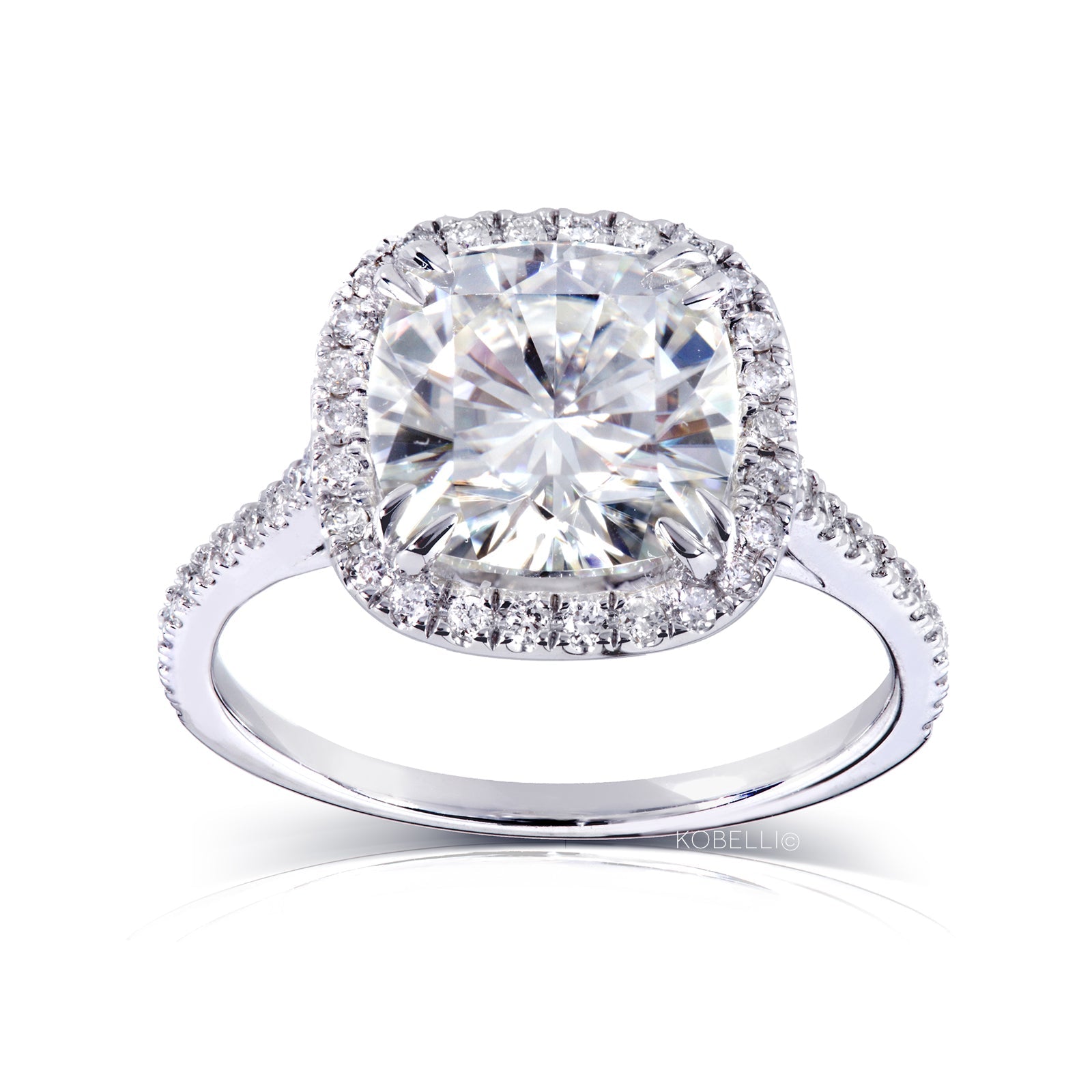 3 Carat Moissanite & Natural Diamond Halo Cushion Original Ring