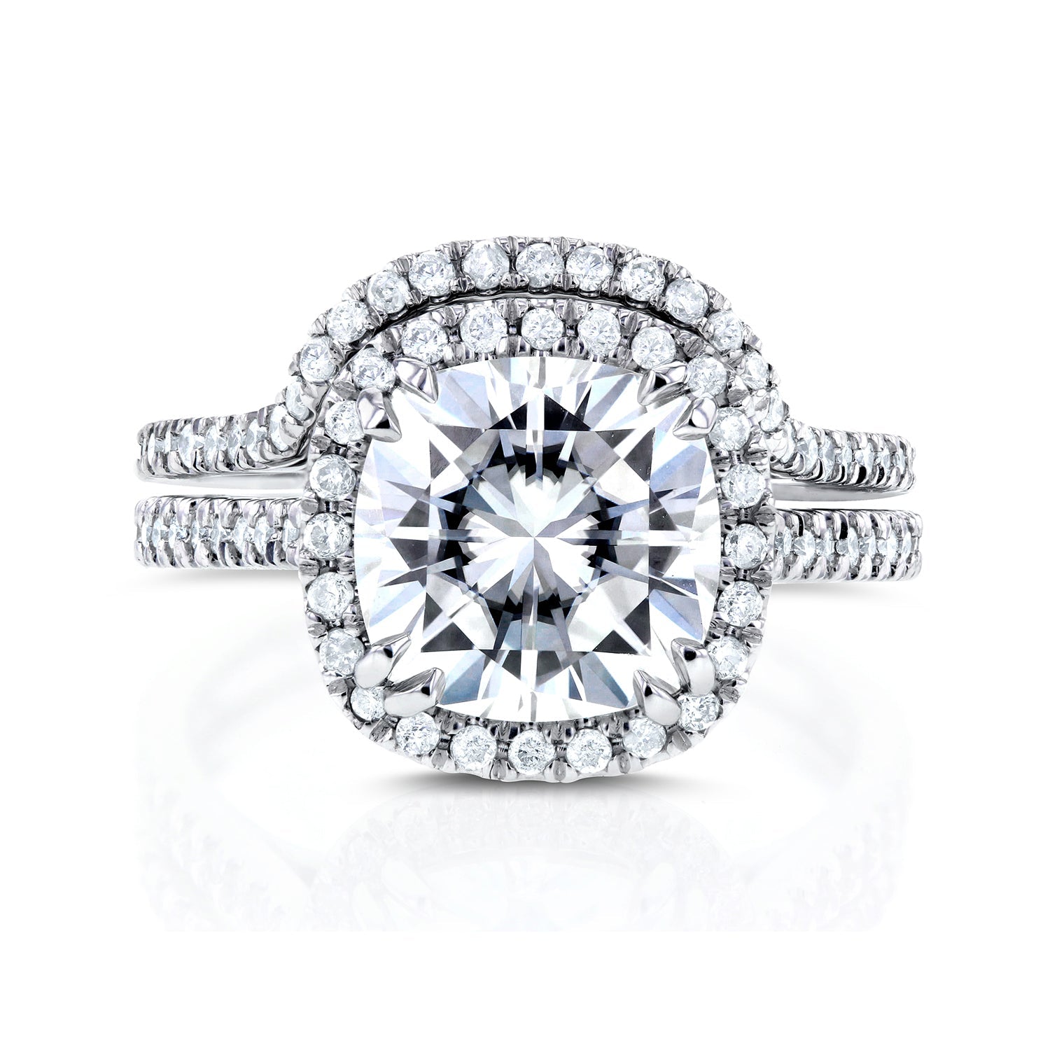 3 Carat Moissanite & Natural Diamond Halo Cushion Original Ring