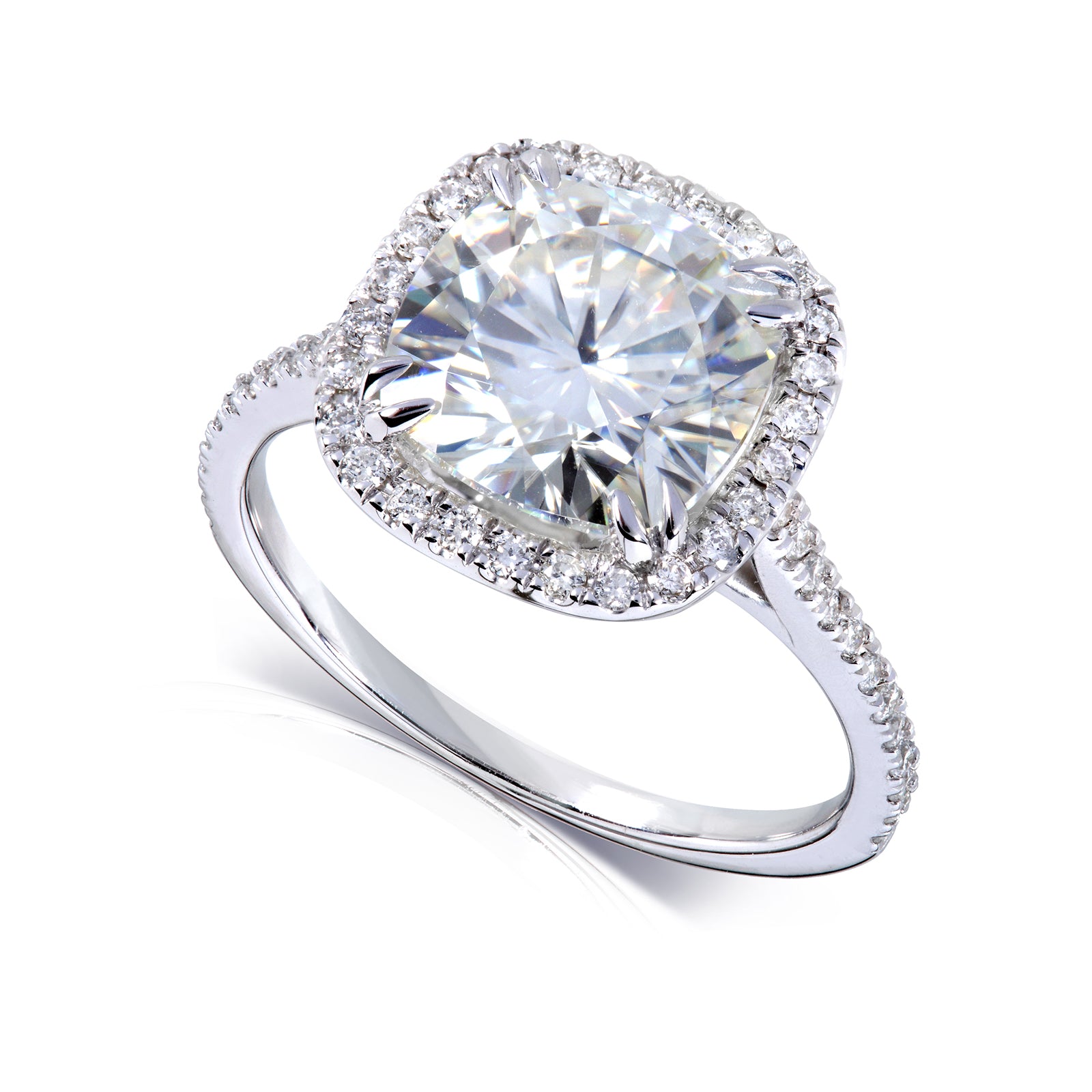 3 Carat Moissanite & Natural Diamond Halo Cushion Original Ring