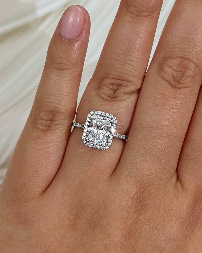 3 Carat Moissanite Radiant Original Ring - Size 7.5 White Gold on a hand
