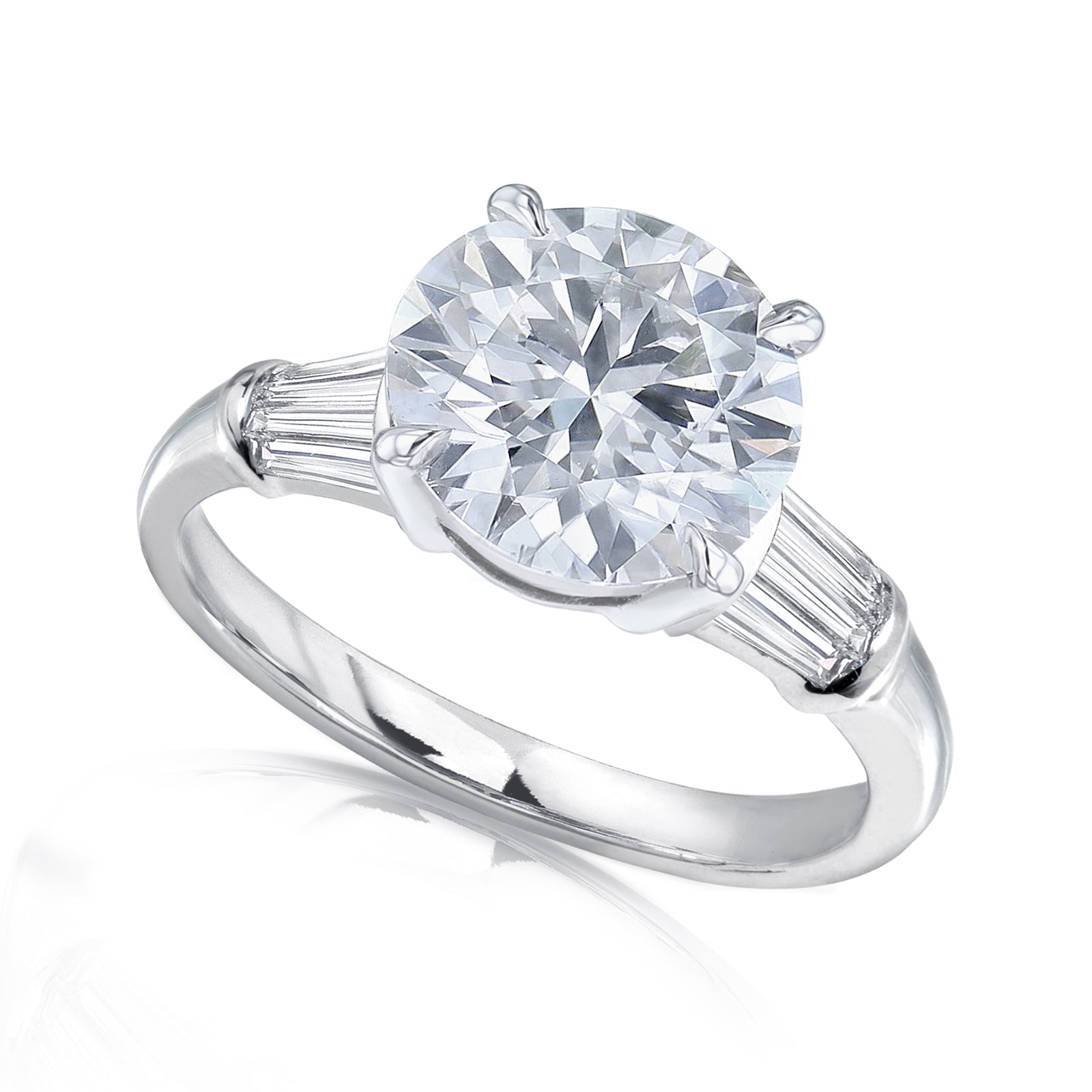 3.7 Carat Moissanite Plain Band Round & Baguette Ring