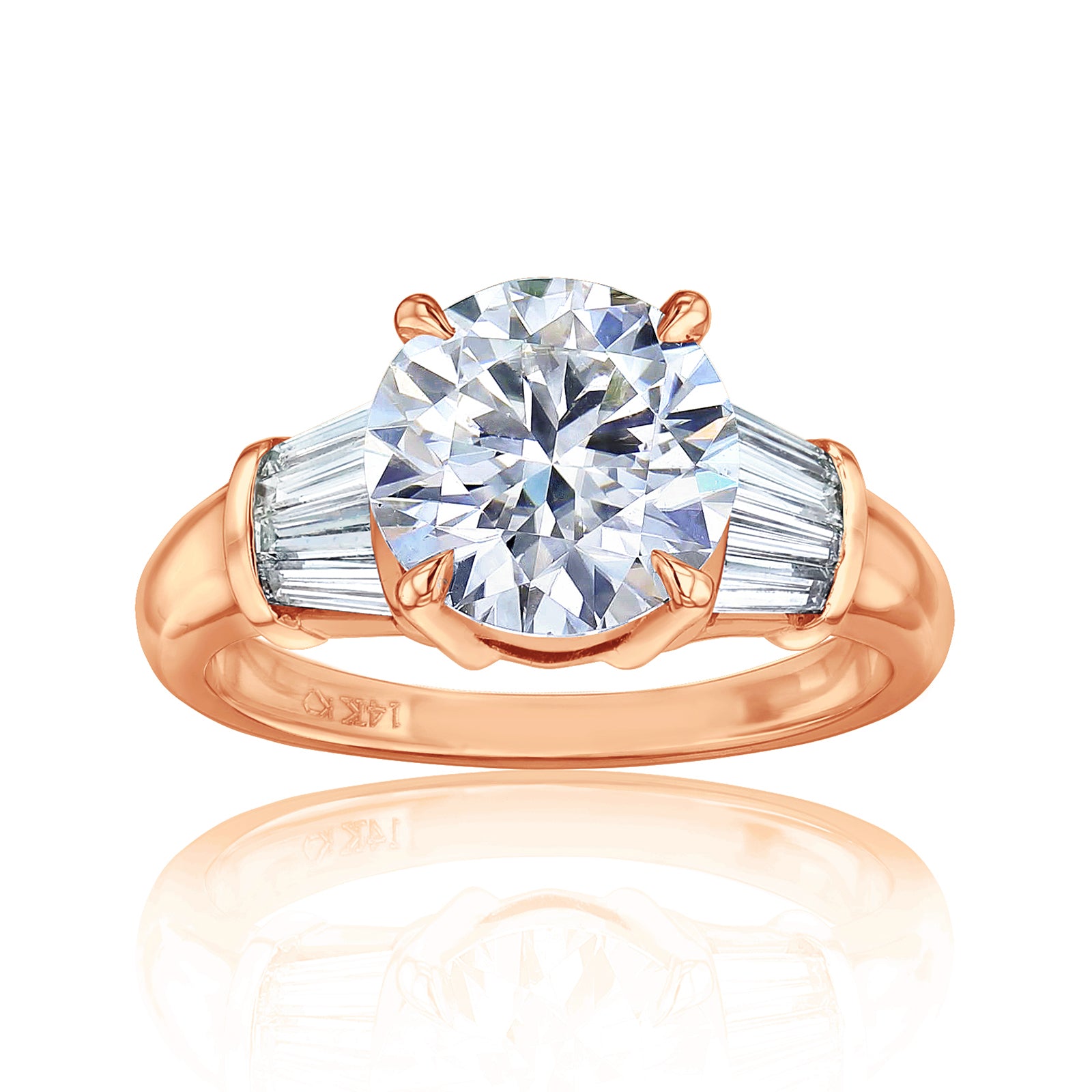 Kobelli 3.6 Carat Lab Grown Diamond Plain Band Round & Baguette Rina Ring - rose gold option