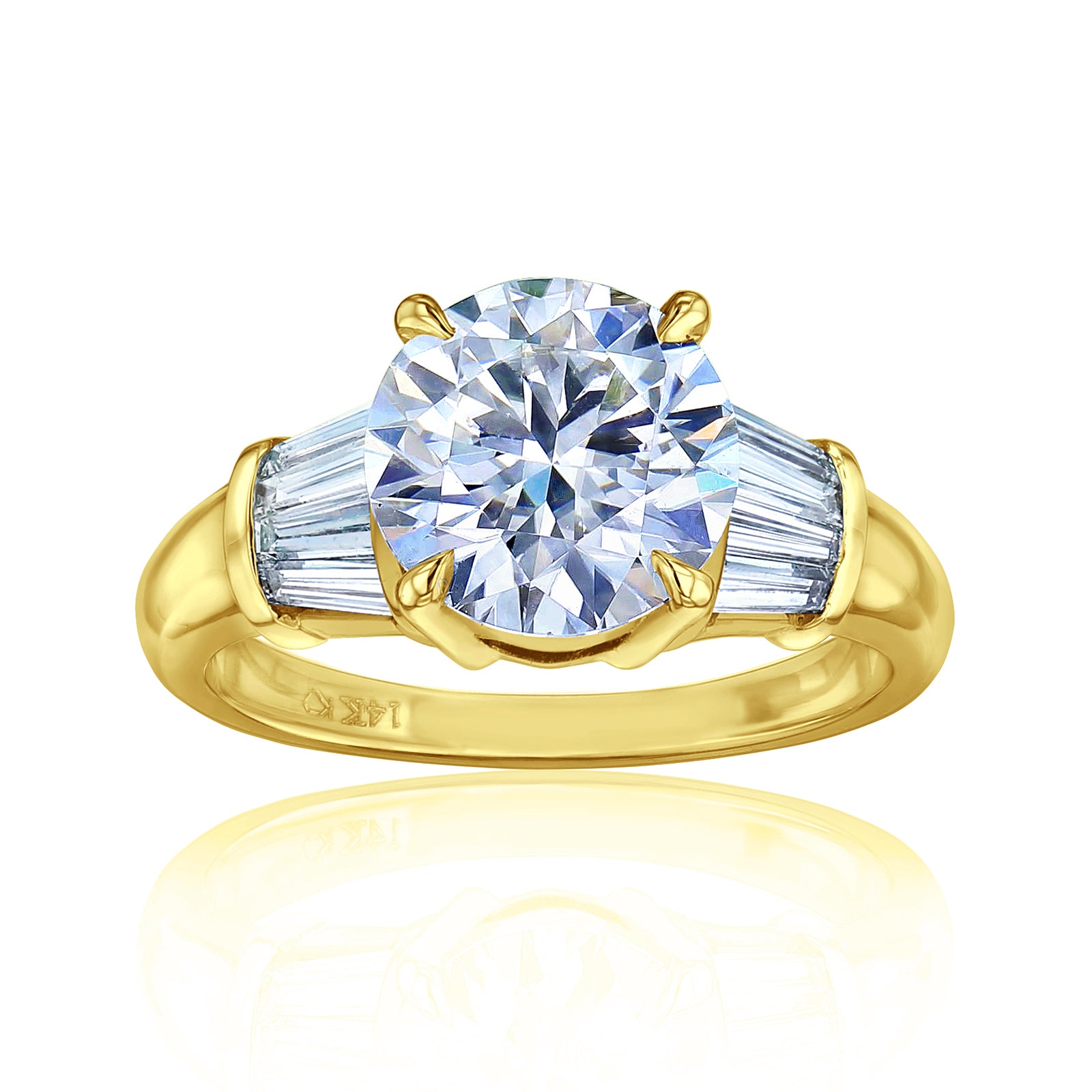 3.7 Carat Moissanite Plain Band Round & Baguette Ring