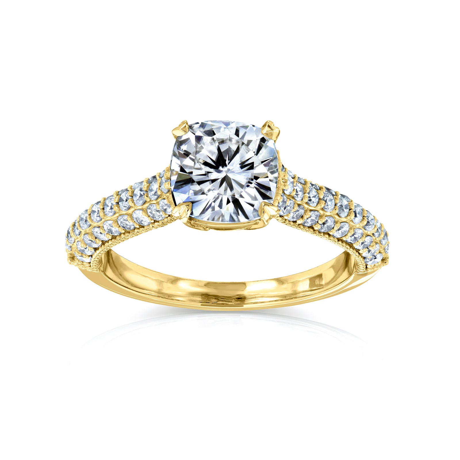 1.75 Carat Moissanite Micro Pavé Cushion Myana Ring - yellow gold