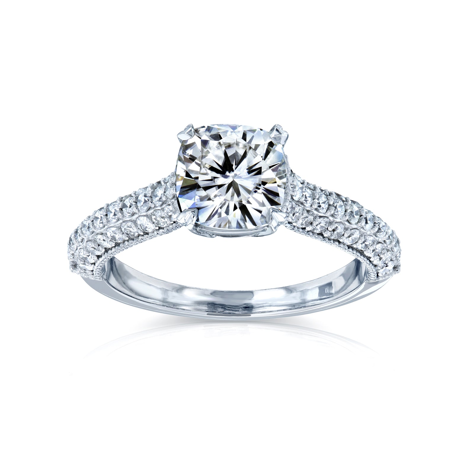 1.75 Carat Moissanite Micro Pavé Cushion Myana Ring - white gold option