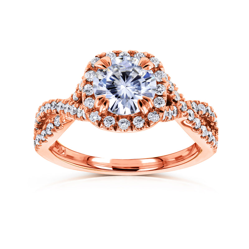 Round-cut Moissanite Engagement Ring with Diamond 1 1/2 CTW 14k Rose Gold