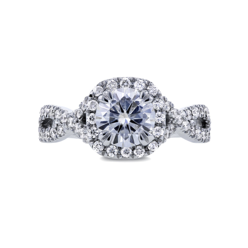 Round-cut Moissanite Engagement Ring with Diamond 1 1/2 CTW 14k White Gold