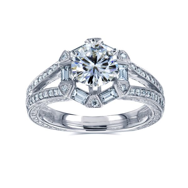 Art Deco Moissanite and Diamond Accent Engagement Ring