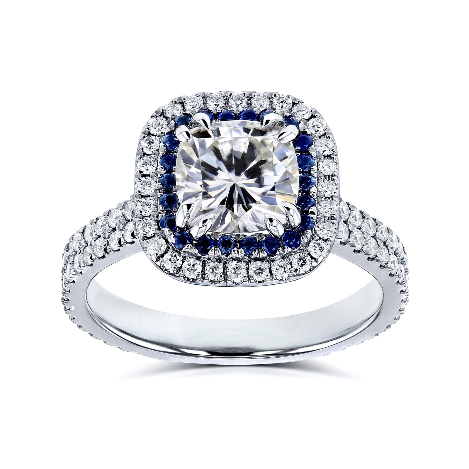 2 Carat Moissanite Sapphire Trim Halo Ring
