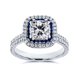2 Carat Moissanite Sapphire Trim Halo Ring
