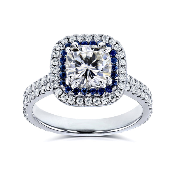 2 Carat Moissanite Sapphire Trim Halo Ring