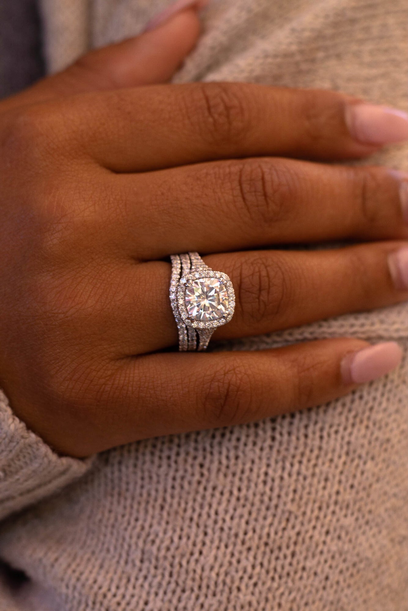 4 Carat Moissanite Cushion 3pc Vienna Bridal Set