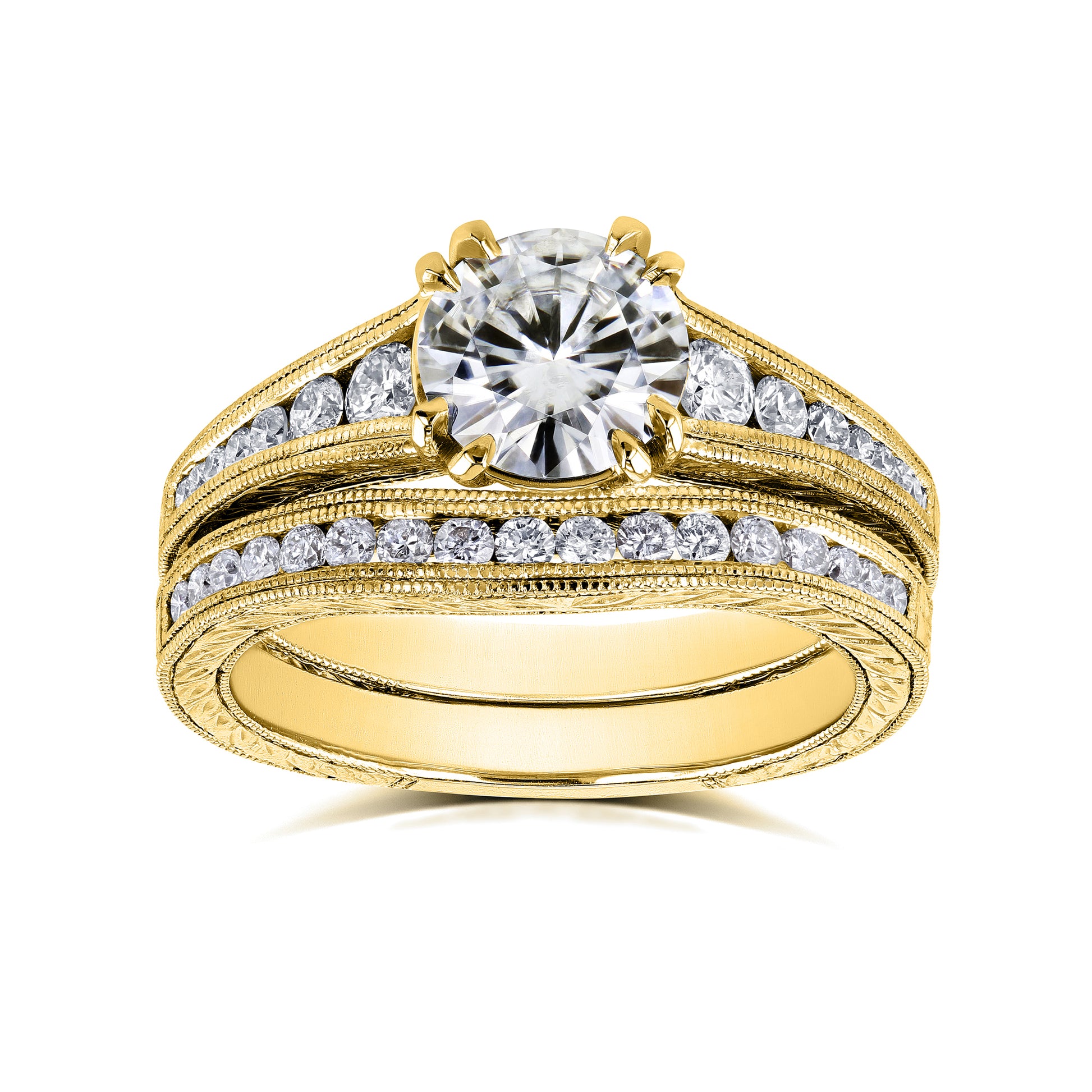 1.45 Carat Moissanite Augustina Bridal Set (DEF/VS) in Yellow Gold