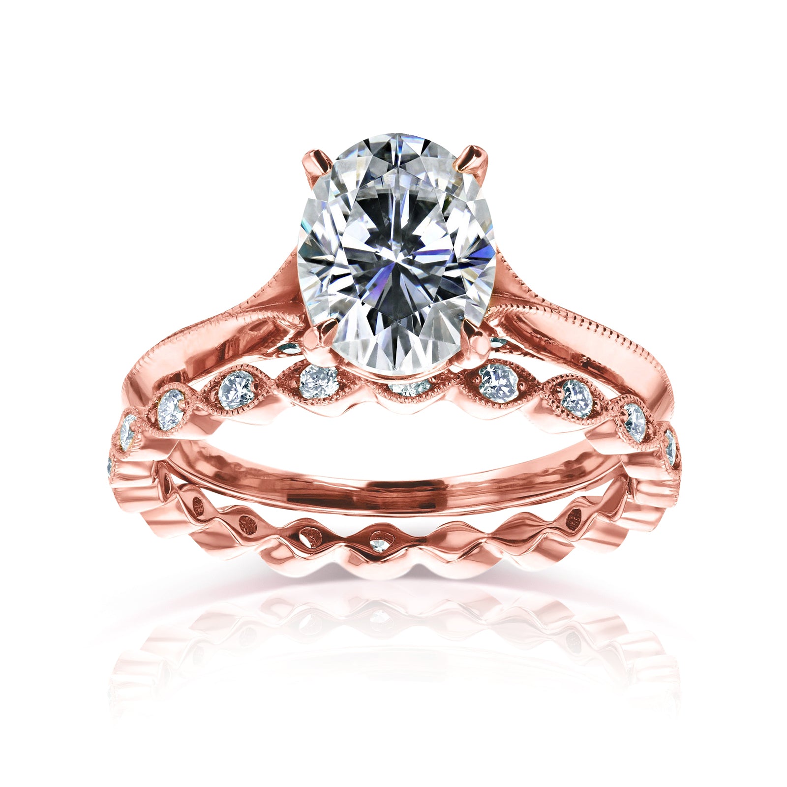 2.5 Carat Moissanite and Natural Diamond Vintage Tomoe Bridal Set - rose gold option