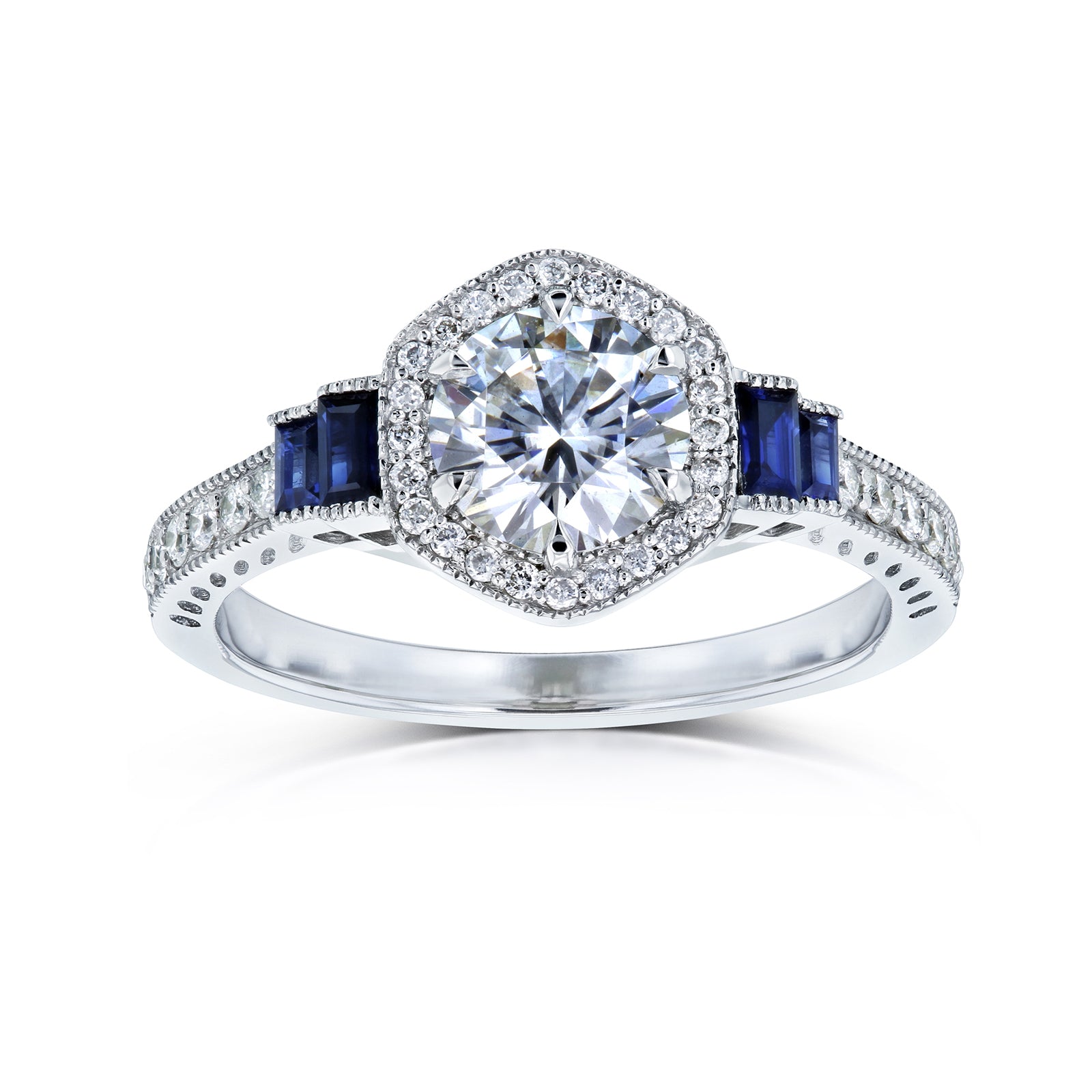1.5 Carat Moissanite Blue Deco Aretha Ring