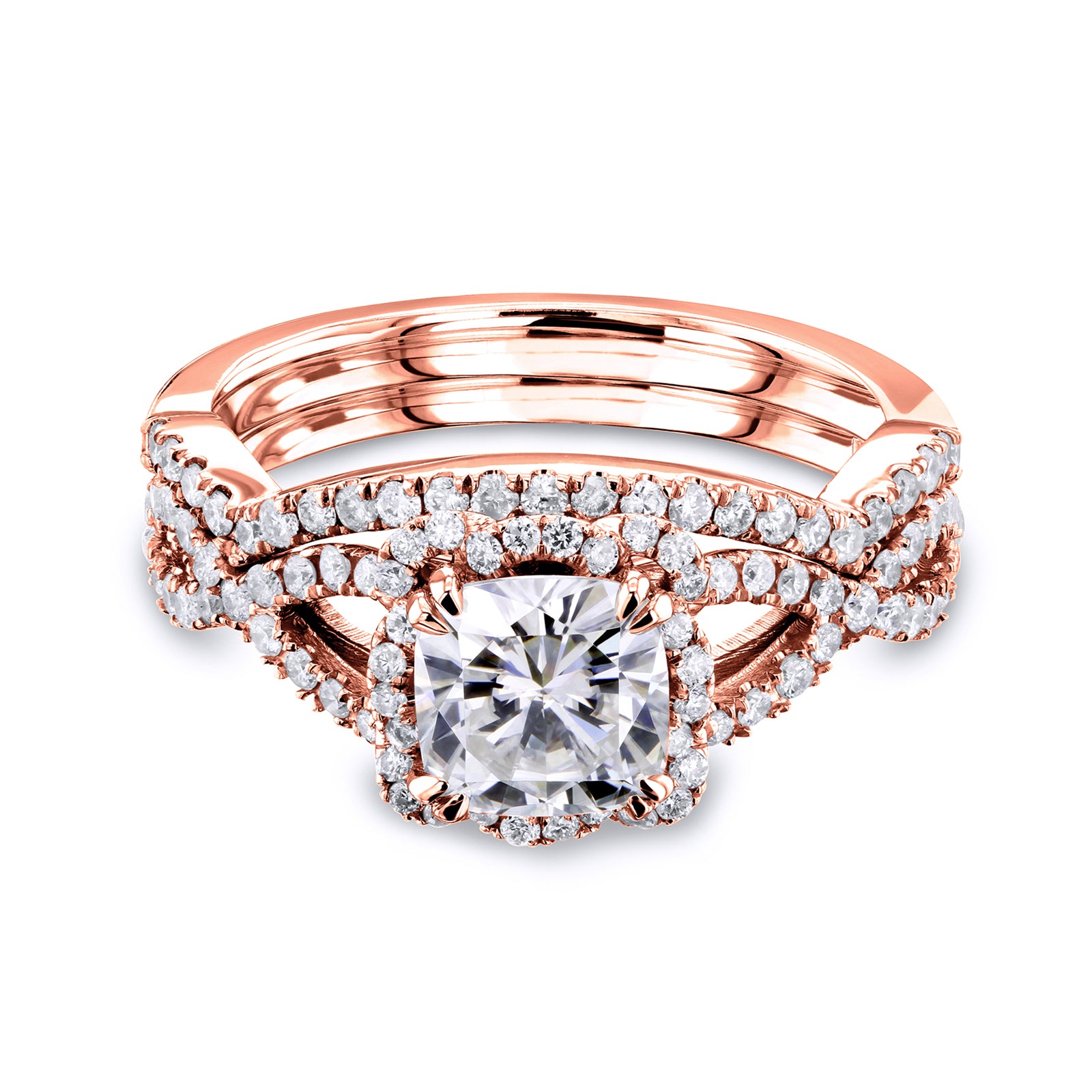 1.6 Carat Moissanite Cushion Floral Braid Dana Bridal Set (DEF/VS)