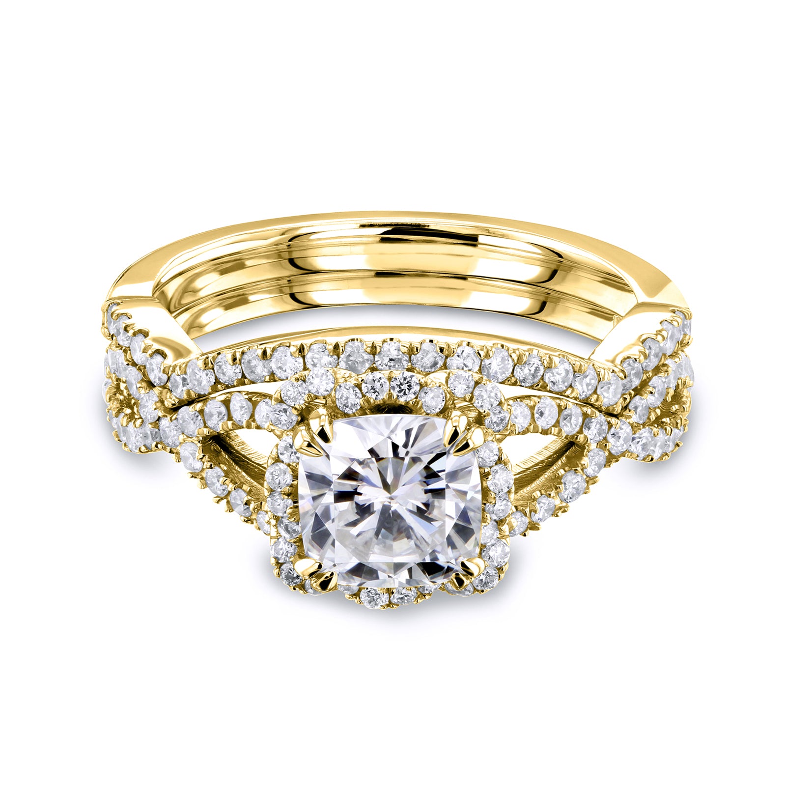 1.6 Carat Moissanite Cushion Floral Braid Dana Bridal Set (DEF/VS)
