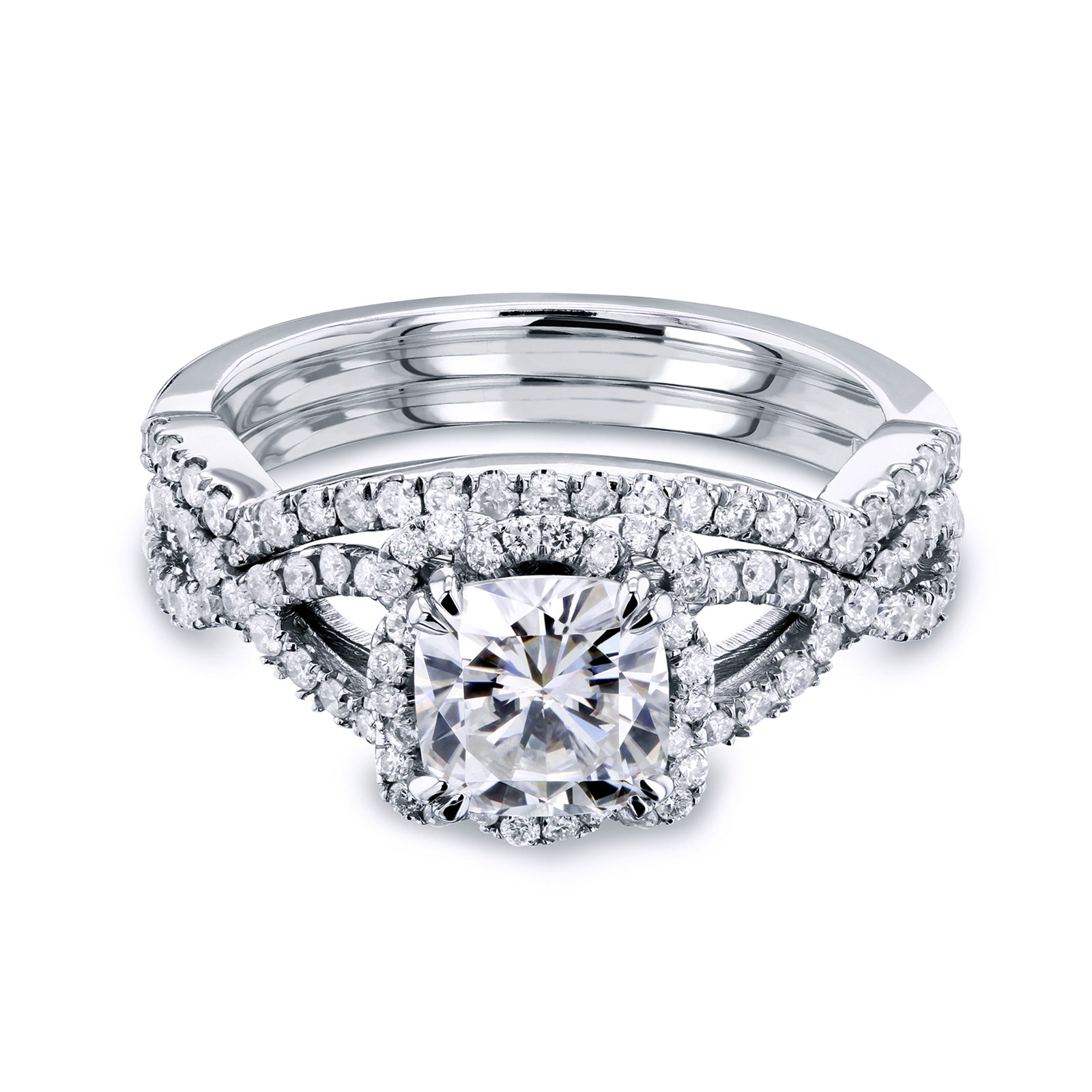 1.6 Carat Moissanite Cushion Floral Braid Dana Bridal Set (DEF/VS)