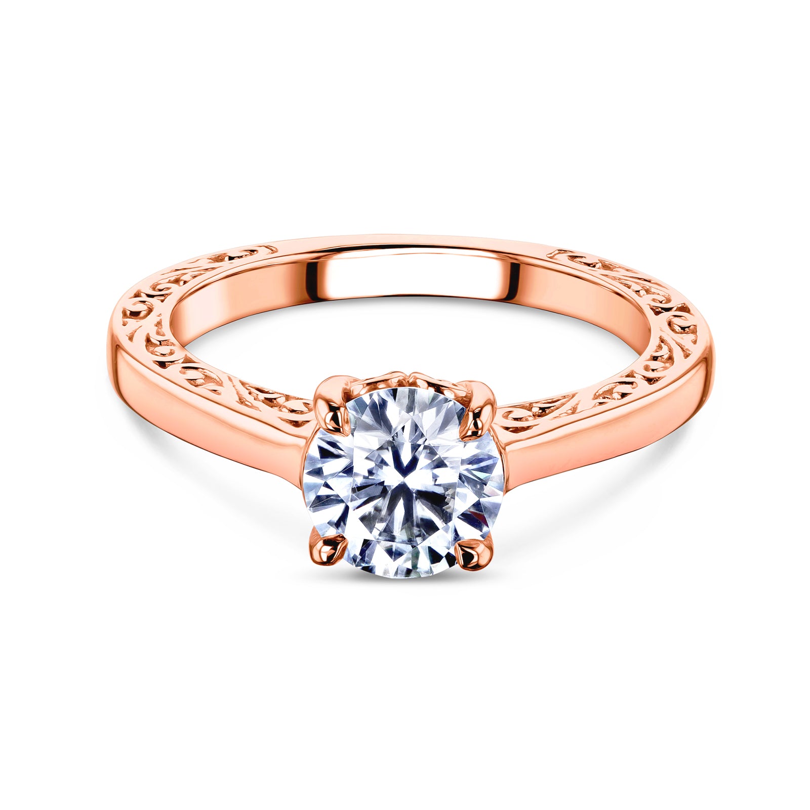 1 Carat Moissanite Solitaire Ornate Shank Ring