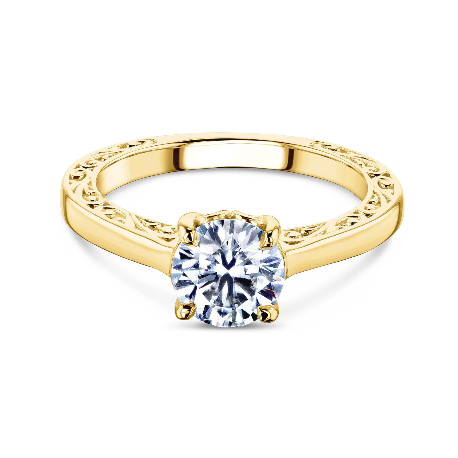 1 Carat Moissanite Solitaire Ornate Shank Ring