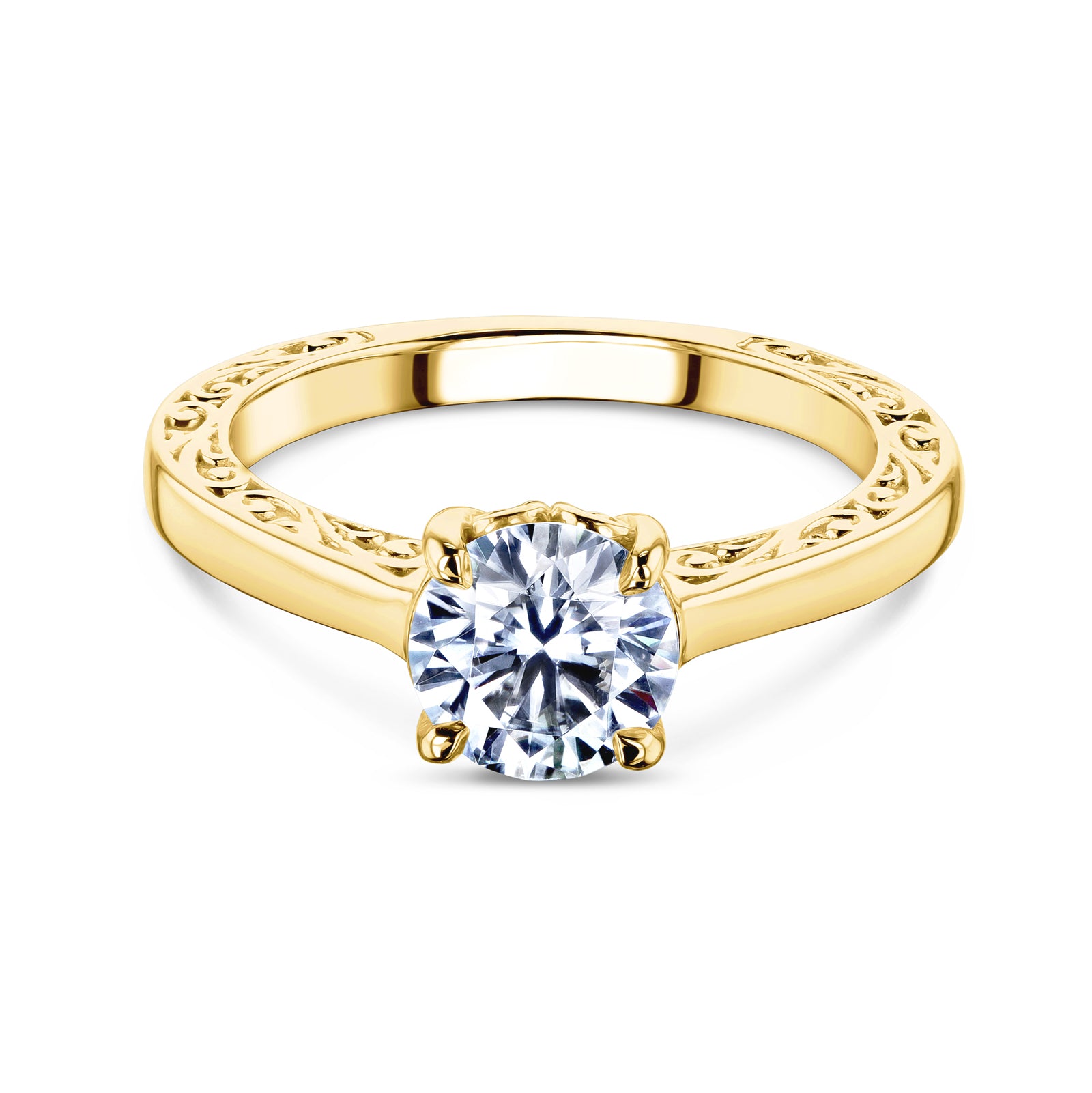 1 Carat Moissanite Solitaire Ornate Shank Ring