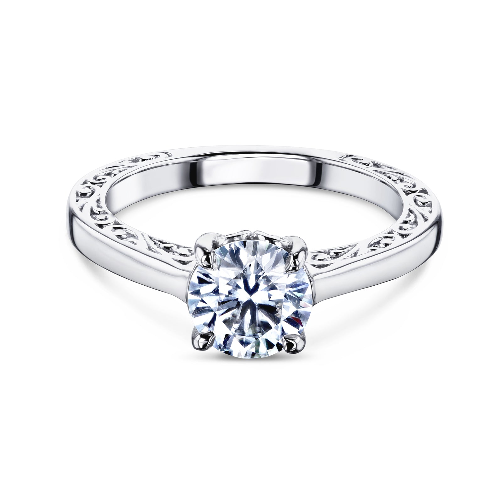 1 Carat Moissanite Solitaire Ornate Shank Ring
