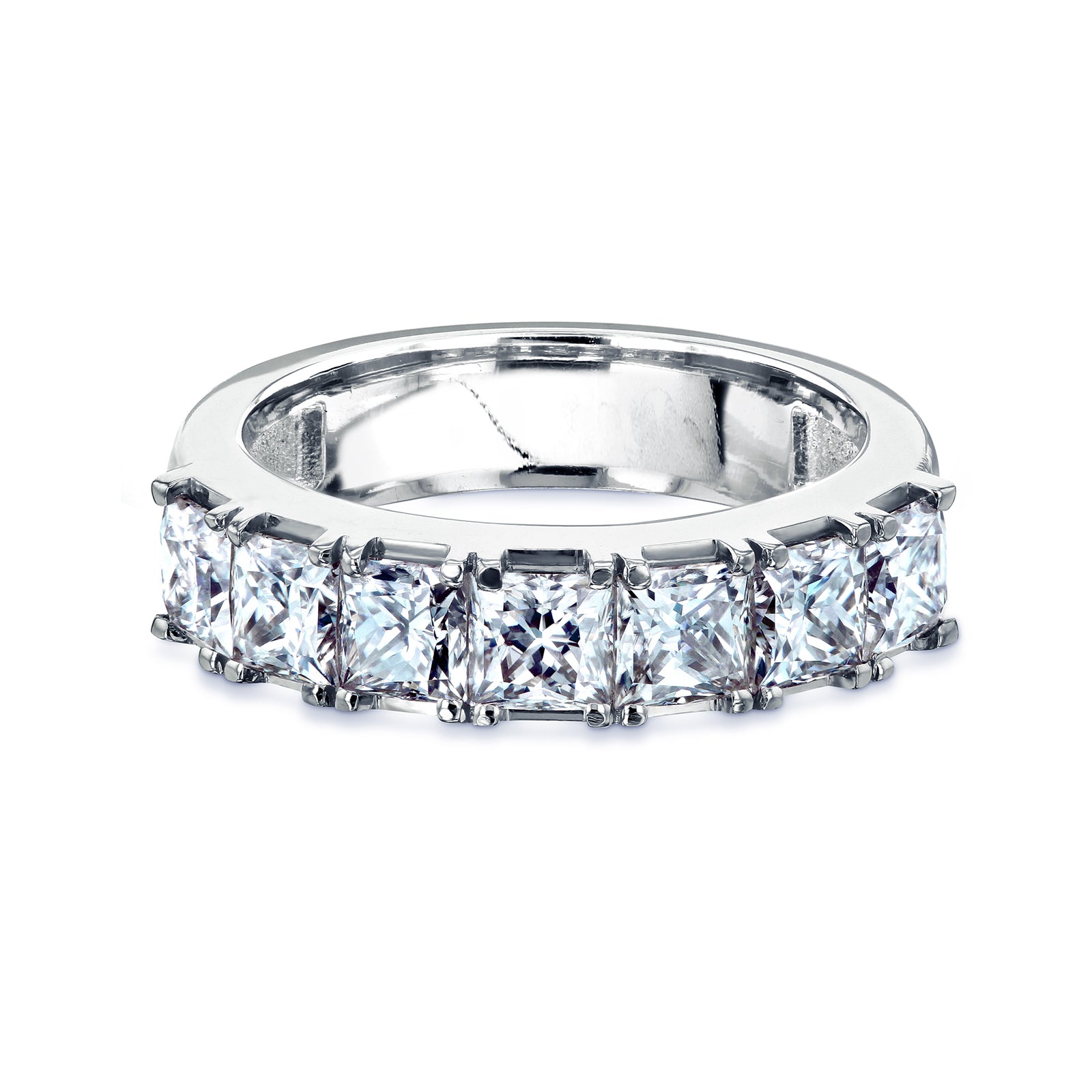 7-stone princess-cut moissanite and solid white gold wedding band