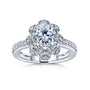 Kobelli Oval Moissanite and Diamond Halo Floral Vintage Engagement Ring in Solid 14k White Gold