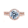 Round Halo 2-piece Wedding Rings in Rose Gold - stacked face-on angle