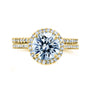 Round Halo 2-piece Wedding Rings in Yellow Gold - stacked face-on angle